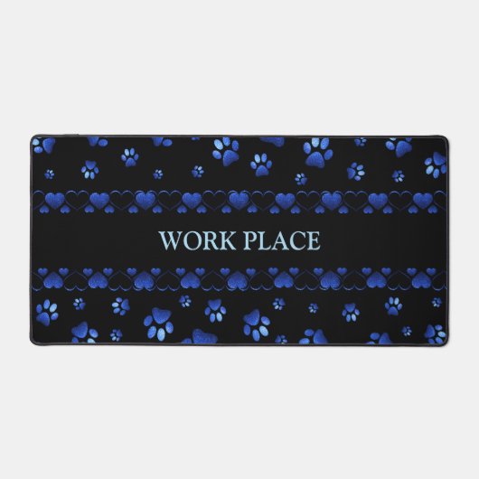 Blauw glitter hondpawpatroon, Monogram Bureaumat (Voorkant)