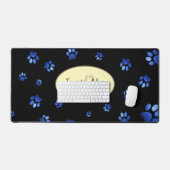 Blauw glitter hondpawpatroon, Monogram Bureaumat (Keyboard & Muis)