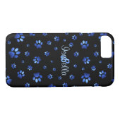 Blauw glitter hondpawpatroon, Monogram Case-Mate iPhone Case (Achterkant (Horizontaal))