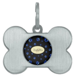 Blauw glitter hondpawpatroon, Monogram Huisdieren Naamplaatje