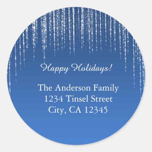 Blauw & Glitter Kerst Adreslabels Ronde Sticker (Voorkant)