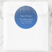 Blauw & Glitter Kerst Adreslabels Ronde Sticker (Tas)