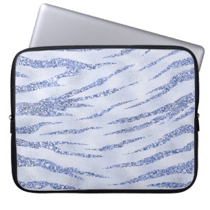 BLAUW GLITTER KIJK TIGER AFDRUKKING LAPTOP SLEEVE