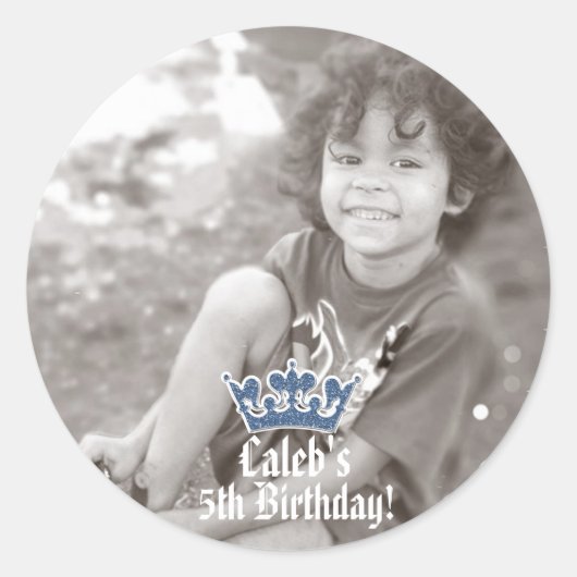 Blauw Glitter Kroon Royal Prins FOTO Sticker (Voorkant)