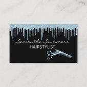 Blauw Glitter Look Haarstylist Borstelschaar Visitekaartje (Voorkant)