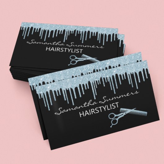 Blauw Glitter Look Haarstylist Borstelschaar Visitekaartje