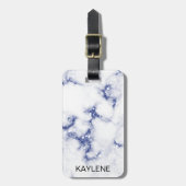 Blauw Glitter Marmer Gepersonaliseerd Bagage Label (Voorkant verticaal)
