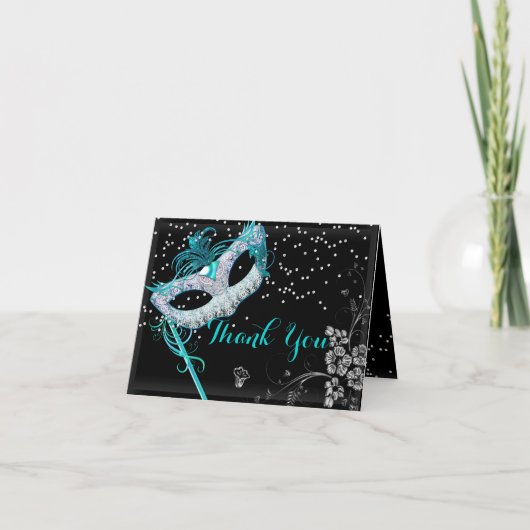 Blauw Glitter Masquerade Dankkaart Bedankkaart (Voorkant)