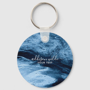 Blauw Glitter Modern Abstract Aangepast Sleutelhanger