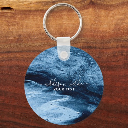 Blauw Glitter Modern Abstract Aangepast Sleutelhanger (Voorkant)