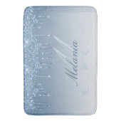 blauw glitter monogram badmat (Voorkant Verticaal)