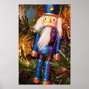 Blauw Glitter Notenkraker soldaat kerst ornament Poster