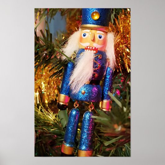 Blauw Glitter Notenkraker soldaat kerst ornament Poster (Voorkant)