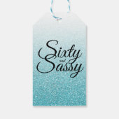 Blauw Glitter Ombre 60 en Sassy 60e Verjaardag Cadeaulabel (Achterkant)
