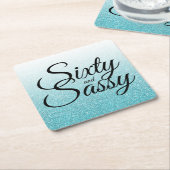 Blauw Glitter Ombre 60 en Sassy 60e Verjaardag Kartonnen Onderzetters (Schuin)