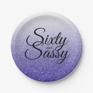 Blauw Glitter Ombre 60 en Sassy 60e Verjaardag Papieren Bordje