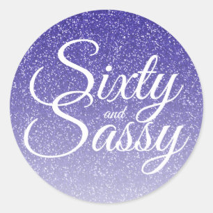 Blauw Glitter Ombre 60 en Sassy 60e Verjaardag Ronde Sticker
