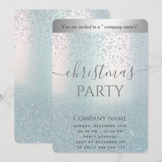 Blauw glitter ombre corporate kerstfeest kaart (Voorkant / Achterkant)