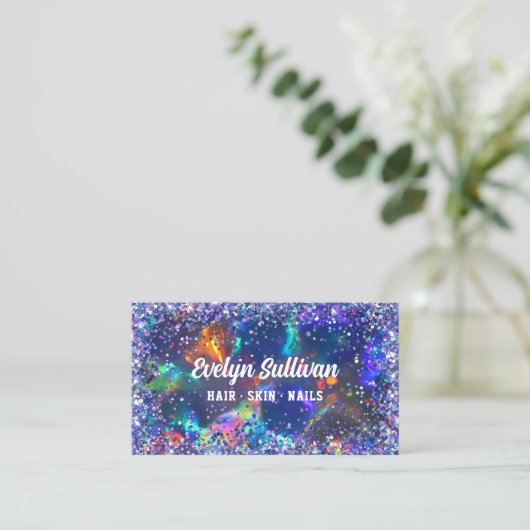Blauw Glitter Opal Visitekaartje (Staand voorkant)