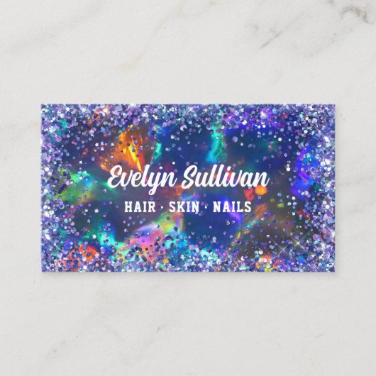 Blauw Glitter Opal Visitekaartje (Voorkant)