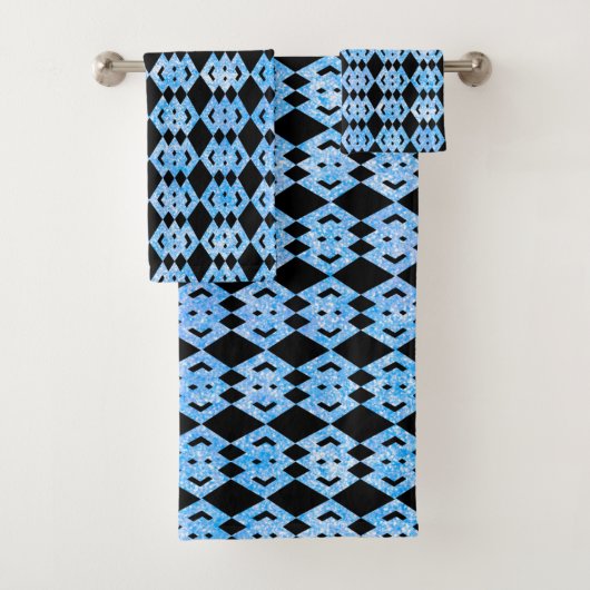 Blauw Glitter Overlappend Diamantpatroon Bad Handdoek (Insitu)