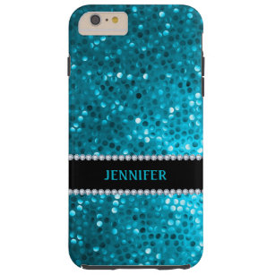 Blauw Glitter Patroon & Diamanten Accenten Tough iPhone 6 Plus Hoesje