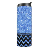 Blauw Glitter Patroon & Zwart Chevron Patroon Thermosbeker (Gedraaid links)
