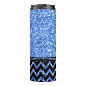 Blauw Glitter Patroon & Zwart Chevron Patroon Thermosbeker (Achterkant)
