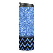Blauw Glitter Patroon & Zwart Chevron Patroon Thermosbeker (Geroteerd rechts)