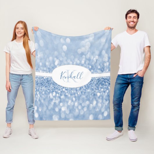 Blauw glitter personaliseert bruin fleece deken (In situ)