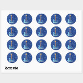 Blauw glitter ronde sticker (Vel)