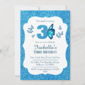 Blauw glitter schattig levendig sprankelend 3e ver kaart (Voorkant)