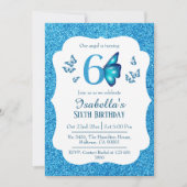 Blauw glitter schattig levendig sprankelend 6e ver kaart (Voorkant)