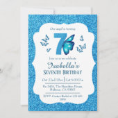 Blauw glitter schattig levendig sprankelend 7e ver kaart (Voorkant)