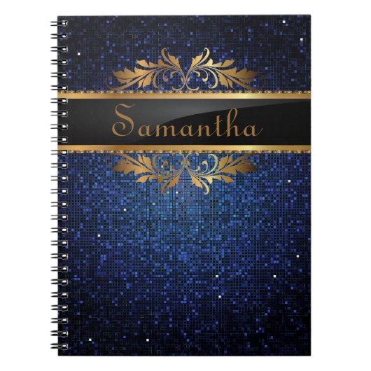 Blauw Glitter Sequin Disco Glitz Spiral Notitieboe Notitieboek (Voorkant)