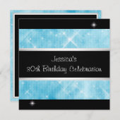 Blauw Glitter Silver Lights Black 30th Birthday Kaart (Voorkant / Achterkant)