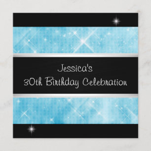 Blauw Glitter Silver Lights Black 30th Birthday Kaart