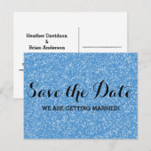 Blauw Glitter sparen het Briefkaart van de Datum (Voorkant / Achterkant)