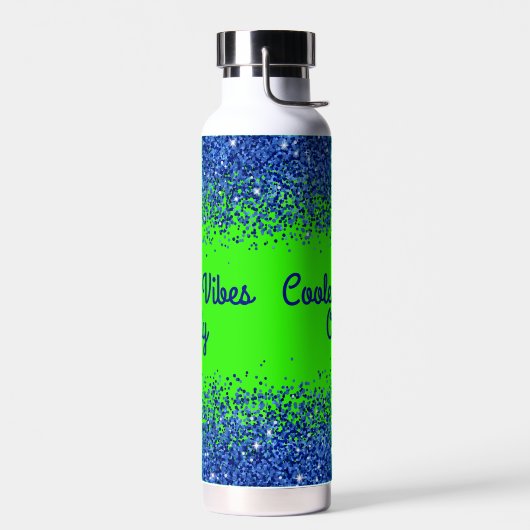 Blauw Glitter & Tekst op Groen- alleen Coolste Vib Waterfles (Links)