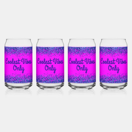 Blauw Glitter & Tekst op Roze - Coolest Vibes Only Blikvorm Glas (Voorkant)