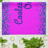Blauw Glitter & Tekst op Roze - Coolest Vibes Only Theedoek (Gevouwen)