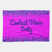 Blauw Glitter & Tekst op Roze - Coolest Vibes Only Theedoek (Horizontaal)
