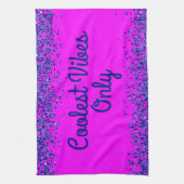 Blauw Glitter & Tekst op Roze - Coolest Vibes Only Theedoek (Verticaal)