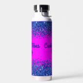 Blauw Glitter & Tekst op Roze - Coolest Vibes Only Waterfles (Links)