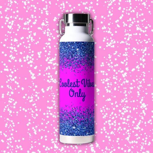 Blauw Glitter & Tekst op Roze - Coolest Vibes Only Waterfles