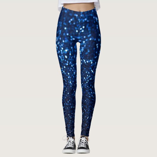 Blauw Glitter Textuur Feestelijke Sprankel Leggings (Voorkant)