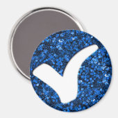 Blauw Glitter vinkje schrijfsymbool Magneet (Voorkant / Achterkant)