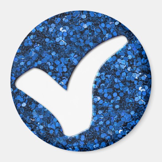 Blauw Glitter vinkje schrijfsymbool Magneet (Voorkant)