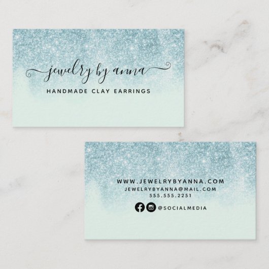 Blauw glitter visitekaartje (Voorkant / Achterkant)