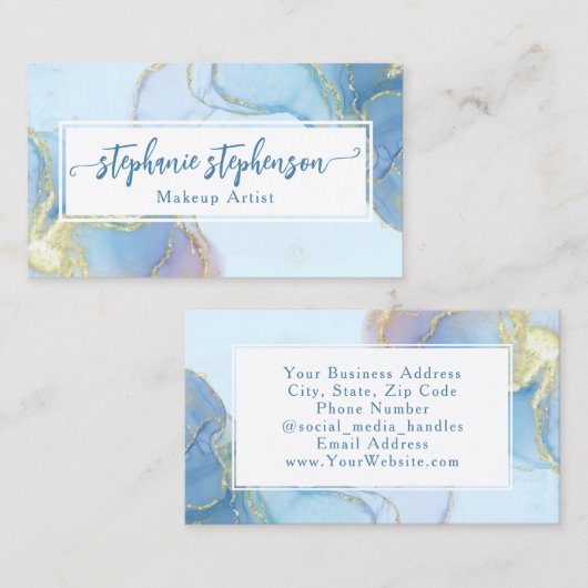 Blauw Glitter Waterverf Mode Stylist Modern Visitekaartje (Voorkant / Achterkant)